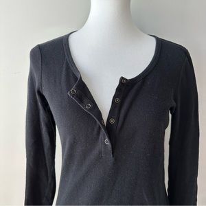 J. Crew Waffle Black Long Sleeve Top Snap Button Size Small